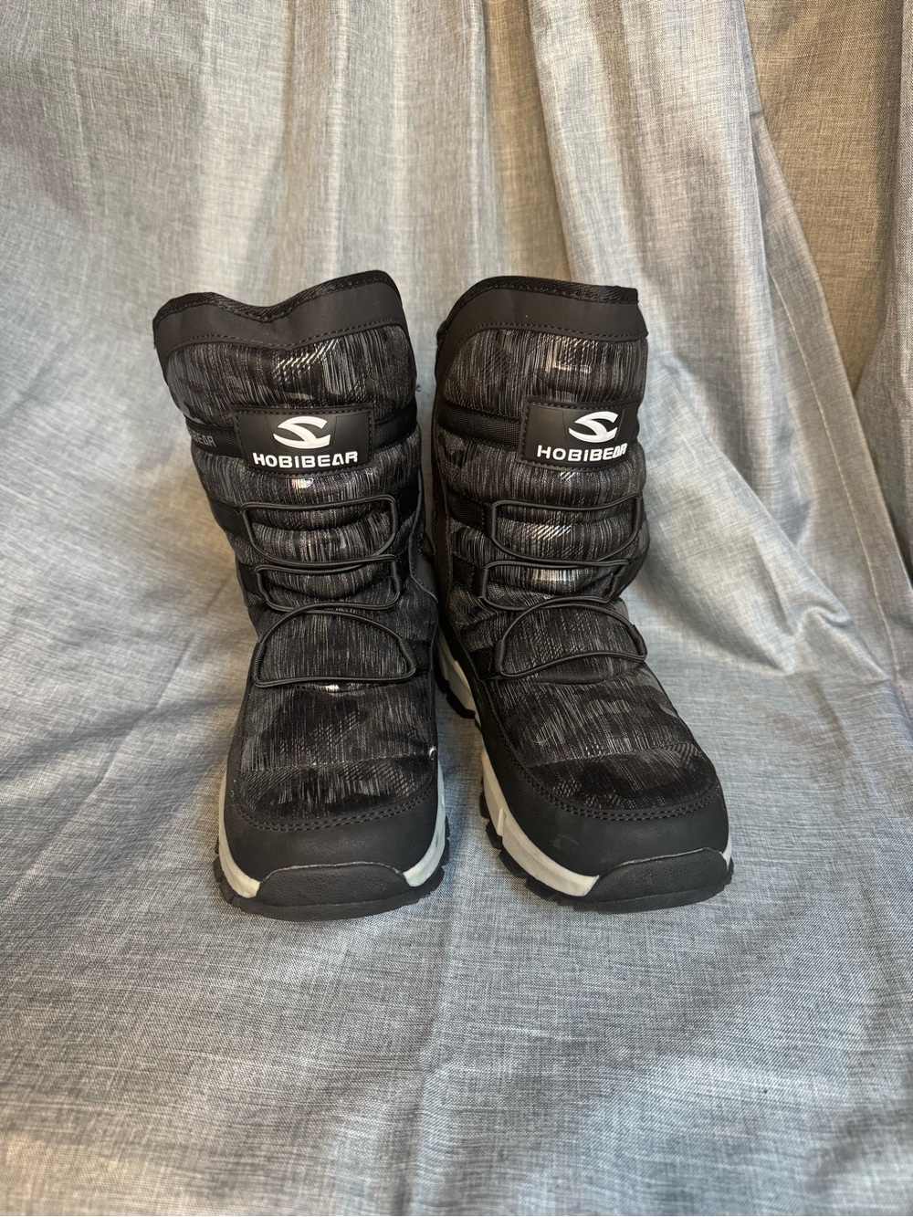 HOBIBEAR Kids Winter Snow Boots Faux Fur Lined Waterproof Black Gray Size 6.5